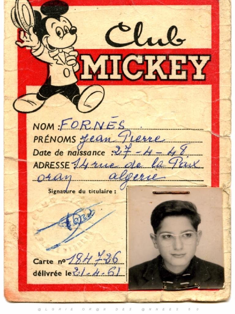 ORAN 1961 CARTE DU CLUB MICKEY 1961.JPG